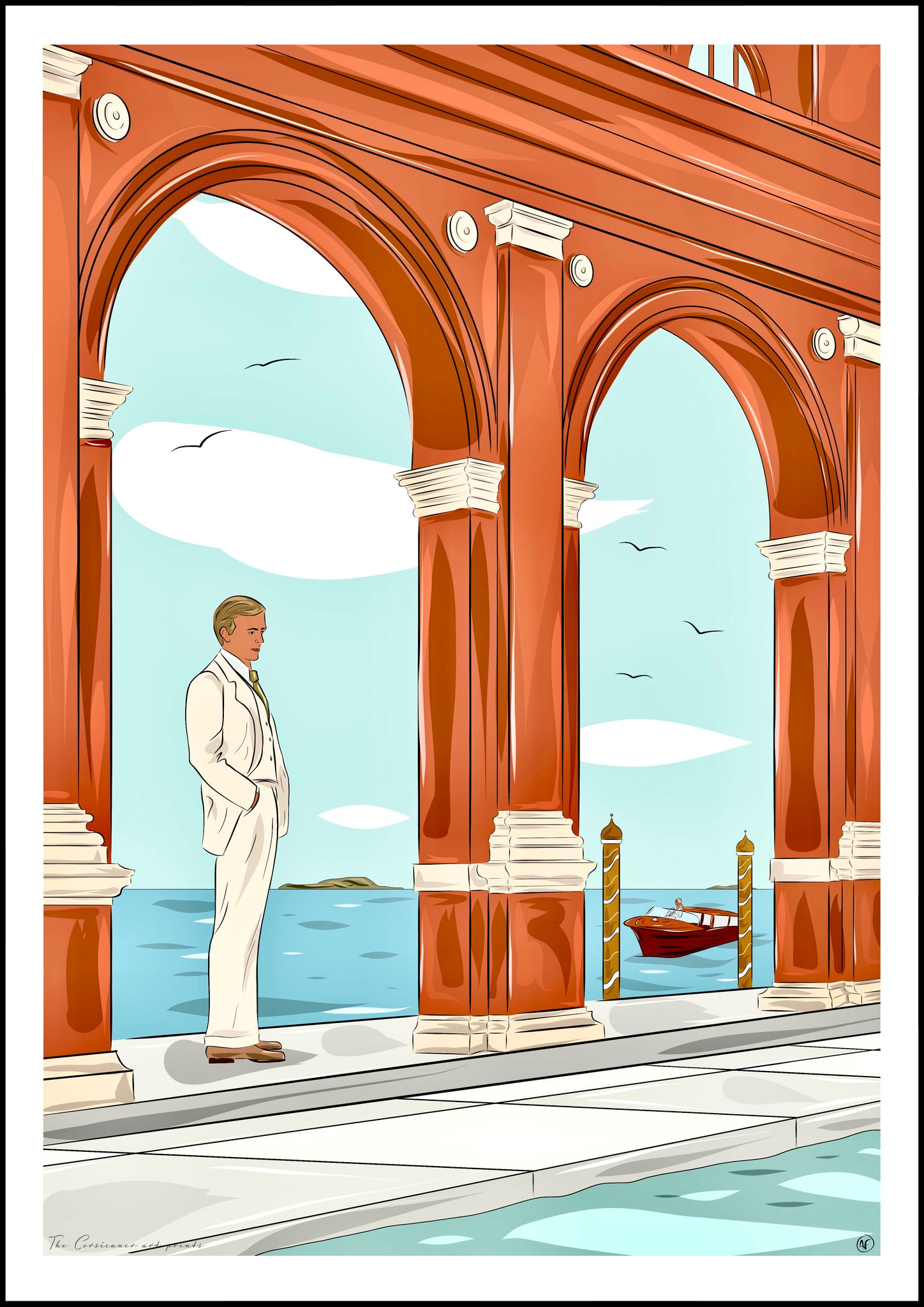 Art print, illustration, architecture, lifestyle illustration, Italy, Venice, Venezia, Italia, The Corsicaner, travels, travel posters, home decor, fashion illustration, limited edition 