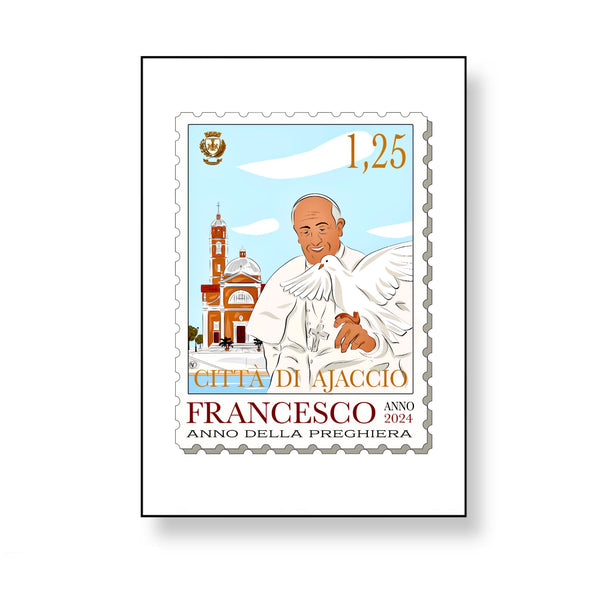 Papa Francesco, Pape François, Pope Francis, Ajaccio, Corsica, peace, pace, paix, colombe, timbre commémoratif, carte postale, post card, commémorative stamp, timbre commémoratif.